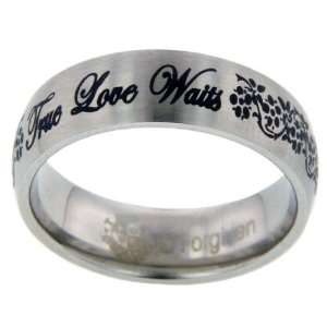    Etched True Love Waits Cursive Stainless Steel Ring Jewelry