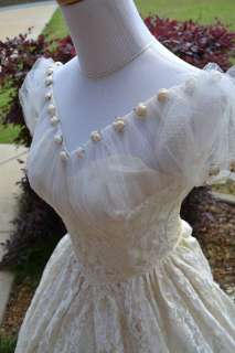 Vintage Ethereal tulle cap sleeve dream antique Wedding gown dress XS 
