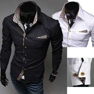2012 NEW Mens Korean Sexy Leopard Slim Shirt Simple Casual Style 