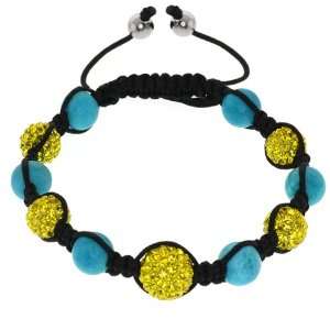   Yellow Crystal Ball and Blue Agate Ball Adjustable Bracelet Jewelry