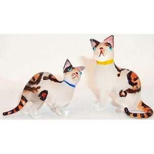  Calico Cat Pair Art Glass Figurines 2 pcs.: Home & Kitchen