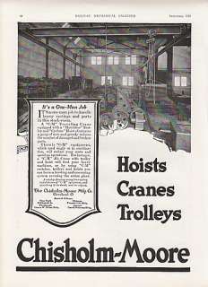 1920 Chisholm Moore Mfg Cleveland Ad Cranes Trolleys  