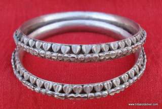 ETHNIC TRIBAL OLD SILVER JEWELRY BRACELET BANGLE PAIR  