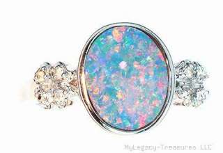   black opal diamond 14K gold ring pink engagement Australian birthstone