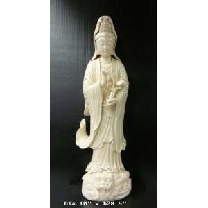   Chinese Cream White Porcelain Standing Kwan Yin Statue