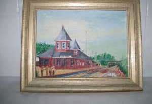 Grimbsy Station, Ontario, Oil Painting Train Station  