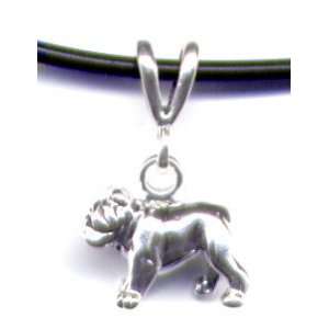 Sterling Silver Bulldog Pendant 18 Black Cord Necklace Dog Breed 