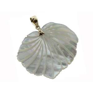    White Mother Of Pearl Beach Shell Pendant, 14k Gold Jewelry