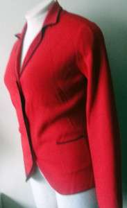 BCBG Max Azeria Red Knit Button Down Sweater Jacket 63% Rayon 37% 