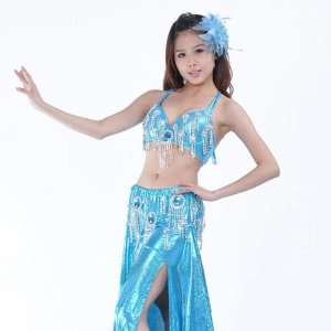 Belly Dance Diamond Sequined Costume Set  Top Bra & Split Skirt, Belly 
