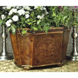  Burl Wood Finish Iron Planter