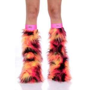 Camo Volcano Black Pink Yellow Faux Fur Fuzzy Furry Legwarmers Boot 