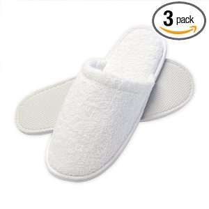  Fine Terry Loop Slippers, Close toed, White (3 Pairs 