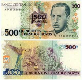 annaritta banknotes brazil 500 cruzeiros on 500 cruzados novos 19 90 