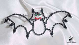 CUTE Smiley Halloween BAT Pin Brooch with SWAROVSKI CRYSTALS MIB 