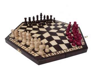   Medium Hand Carved Chess Set for Three Players with Board  