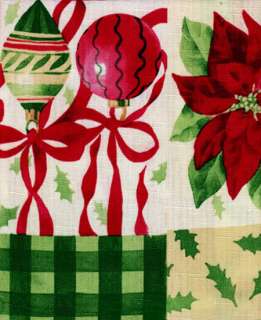 Country Christmas Theme Patchwork Design Poinsettia Ornaments Fabric 