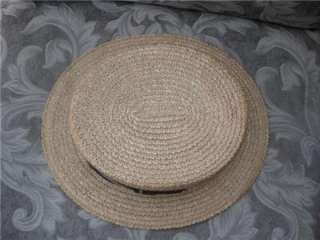 Much Loved Vintage Straw Boater Skimmer solid woven Mens Hat sz7 1/2 