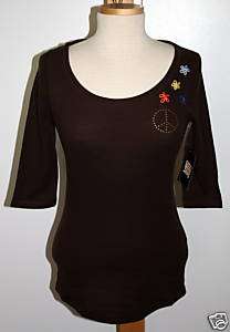 NWT   Lucky Brand Studded Peace & Flower Thermal Shirt  