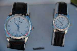 Fred Belay Watch   Black Leather Band His & Her Set  