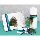 Peacock Plume Guest Book Pen Garter Pillar Wedding Set