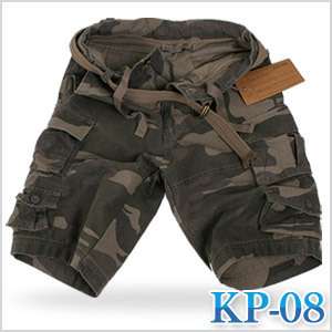 Mens Vintage Short Cargo Belted Military Pants  