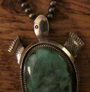 BIG BENNIE RATION NAVAJO STAMPED STERLING SILVER TURQUOISE TURTLE 