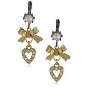   : Betsey Johnson Betsey Basics Bow and Heart Drop Earrings: Jewelry