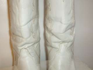 White Ivory Acme Vintage Cowboy Cowgirl Boots Leather 8.5 Western 