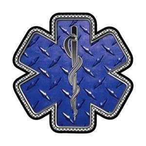  Blue Diamond Plate Star of Life Decal   3 h   REFLECTIVE 