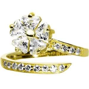   Solid 14K Yellow Gold Cubic Zirconia Floral Flower Toe Ring Jewelry
