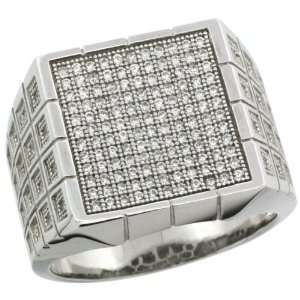  Sterling Silver Mens Large Square Ring w/ 164 Micro Pave 