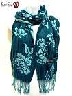 Teal Blue Floral Flower Print Knit Design Lo
