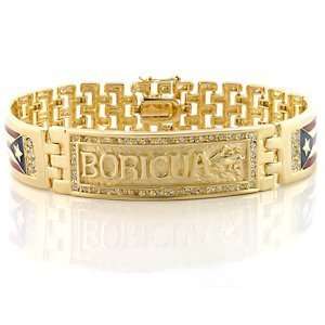   Gold Plated Brass Bracelets with Clear CZ   Boricua ,7 Inches Jewelry