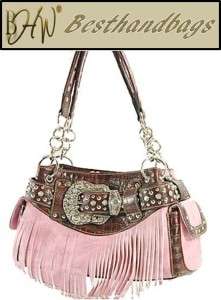 Pink Western BLING PURSE RHINESTONE Belt Fringe Handbag  