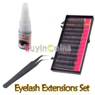   Curl Silk Eye Lash Black Eyelash Extensions Glue Tweezer Set Makeup