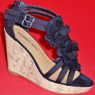 NEW Womens MADDEN GIRL KLOVERR Black Platform Wedge Sandals Fashion 