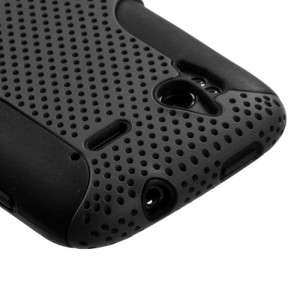 Black MESH Hybrid Hard Silicone Rubber Gel Skin Case Cover for HTC 