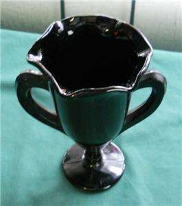 BLACK PURPLE AMETHYST GLASS HANDLED BUD FLOWER VASE  