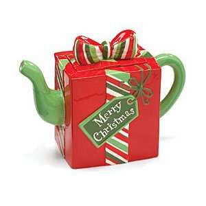  Christmas Gift/Present Shape Teapot With Colorful Stripe Ribbon 