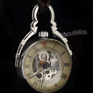 Steampunk Mechanical Pocket Watch Silver Skeleton Bell  