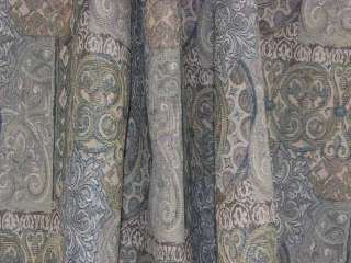 Aqua Cream Italian Tapestry Drapery Upholstery Fabric  