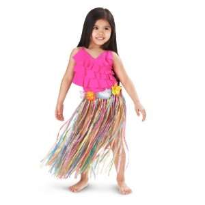   Child Multi color Artificial Grass Hula Skirt with Floral Waistband