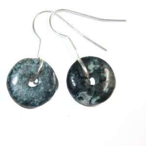 Moss Agate Earrings 01 Green White Donut Silver Wire Crystal Healing 1 