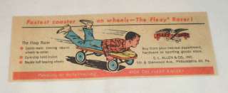 small 1961 FLEXY RACER ad ~ Flexible Flyer  