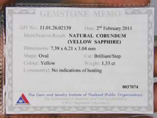 Unheated Certified Natural Yellow Sapphire Oval 1.33ct  