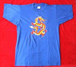T2 Blue color 100% cotton Dragon Embroidered M T shirt Tibet Nepal 