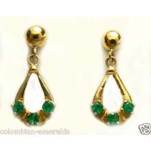  Stylish Colombian Emerald & Gold Earrings .60cts 18k 
