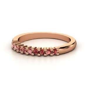 Slim Nine Gem Band Ring, 14K Rose Gold Ring with Red 