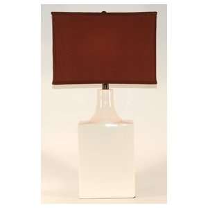  Rectangular White Ceramic Table Lamp with Brown Fabric 